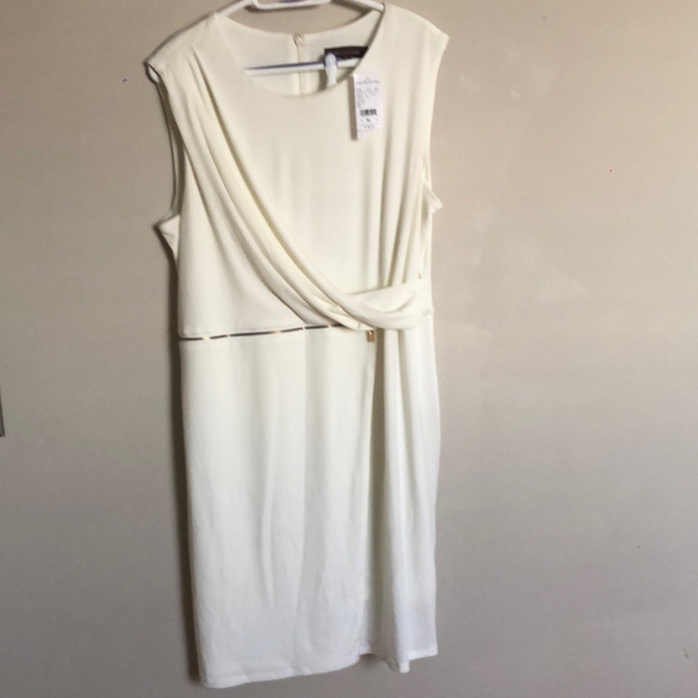 Sleeveless ivory draped dress